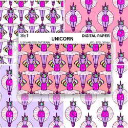 Unicorns Seamless Pattern Horses Wallpaper Digital Paper Background, Surface Design Fabric Textile Rainbow