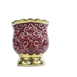 Red Porcelain Standing Oil Lamp - Ceramic Vigil Lamp - Grape Lamp - Vine Oil Lamp Holders - Table Oil Lamp