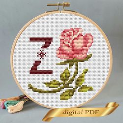 floral letter z pdf cross stitch flower monogram alphabet easy embroidery