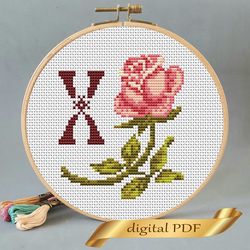 floral letter x pdf cross stitch flower monogram alphabet easy embroidery