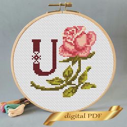 floral letter u pdf cross stitch flower monogram alphabet easy embroidery
