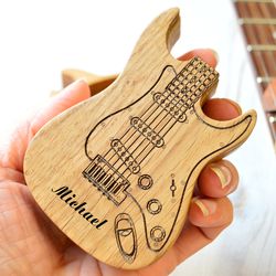 Wooden Guitar Picks Box, Personalized Guitar Pick Holder, Electric Guitar Pick Case, Picks Storage, Engraved Wooden Box