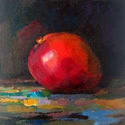mango painting fruit original art still life artwork food wall art impasto oil painting 8 by 8 inches