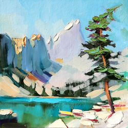 Grand Teton Painting Wyoming Original Art National Park Artwork Landscape Wall Art Impasto Oil Painting 8 by 8 inches