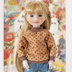 Fashionable brown sweatshirt for Ruby Red Fashion Friends doll 14.5", longsleeve for RRFF doll, 14 inch doll clothes