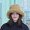 Mink hat made of faux fur. Fashion fluffy hat for women. Cute beige winter bucket hat. Luxury furry hat. Fuzzy hat.
