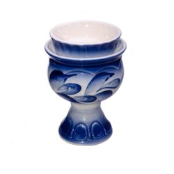 Blue And White Porcelain Standing Oil Lamp Lamp - Ceramic Vigil Lamp - Table Lamp - Oil Lamp With Cup-
