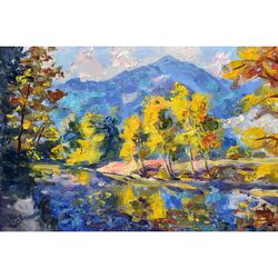 California Painting Original Art National Park Yosemite Autumn Mountains Trees Landscape Merced River Impressionism