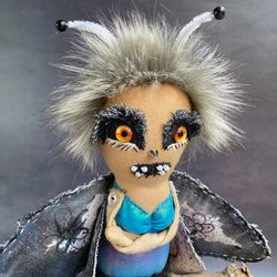 Creepy doll . Butterflay doll for Halloween decor . Insect for weird gift . Gothmas . Creepmas .