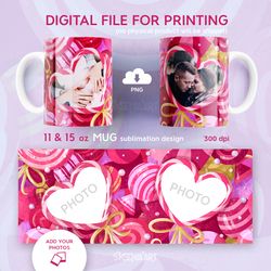 Sweet Heart Photo Frame, 11-15 oz Mug Sublimation Designs, Candy mug template, PNG Digital Download