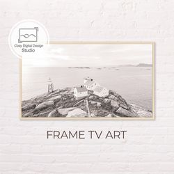 Samsung Frame TV Art | 4k Minimalist Black and White Lighthouse Cliff Art For The Frame TV | Digital Art Frame Tv |