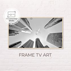 Samsung Frame TV Art | 4k Minimalist Black and White Art with Plane For The Frame TV | Digital Art Frame Tv