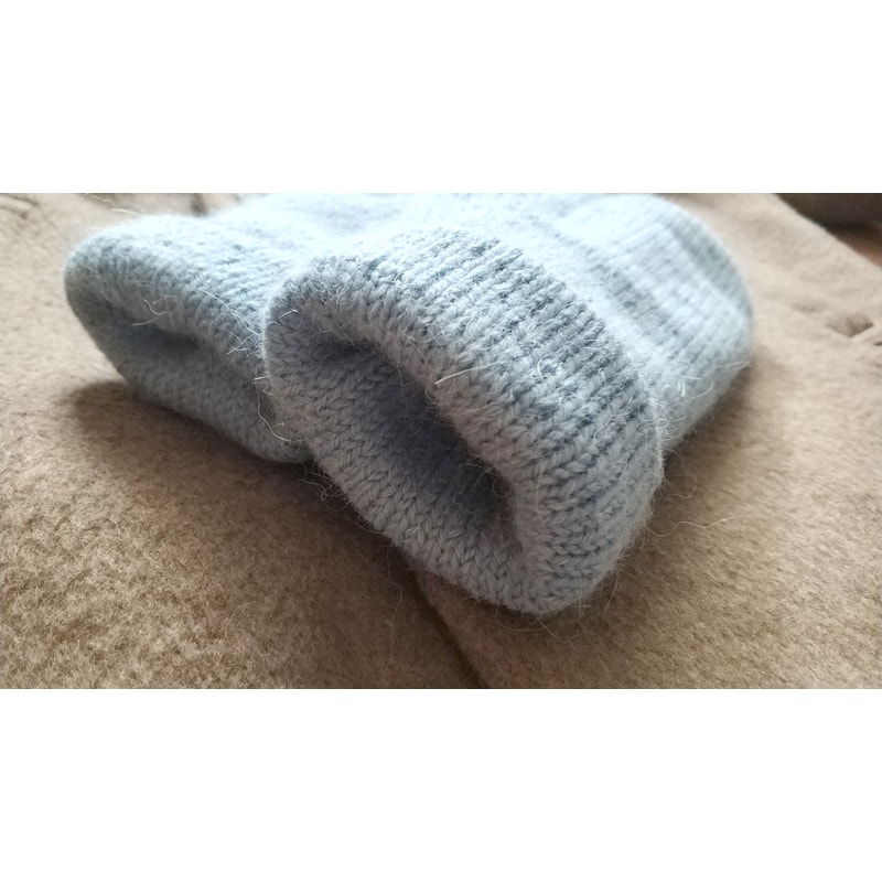 Double soft light blue color warm alpaca wool women handknitted mittens