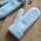 Double soft light blue color warm alpaca wool women handknitted mittens