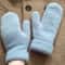 Double soft light blue color warm alpaca wool women handknitted mittens