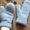 Double soft light blue color warm alpaca wool women handknitted mittens