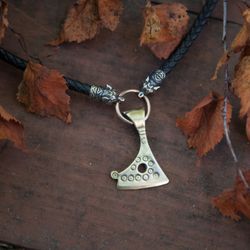 Viking Perun hatchet pendant on leather cord. Slavic axe handcrafted necklace. Pagan jewelry Replica from ancient time
