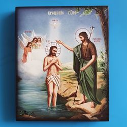 John the Baptist icon | The baptism of Jesus icon | orthodox wooden icon  6.2x5" free shipping