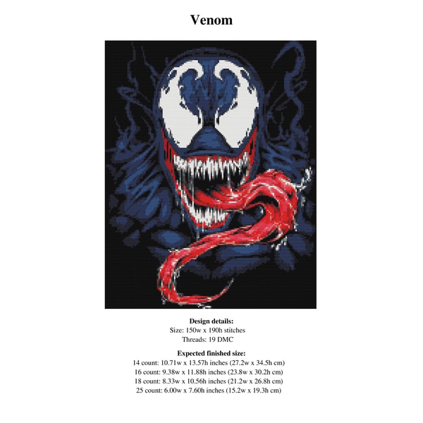 Venom Color Chart Venom Cross Stitch Pattern / Marvel Cross Stitch Pattern - Inspire Uplift