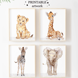 Baby Safari Animals Print Set for Nursery Wall Decor, Safari nursery prints, Zoo nursery decor, African animals decor