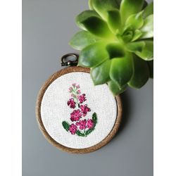 Pink flowers in vintage style, Wildflowers, Finished Embroidery