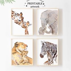 mom and baby prints nursery decor safari animals print nursery wall art baby shower gift digital nursery prints