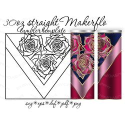 Roses Tumbler Template svg for 30 oz straight Makerflo tumbler V split tumbler template svg Tangram pattern cut file