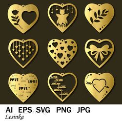 SVG heart earrings set, Valentine earrings svg pattern