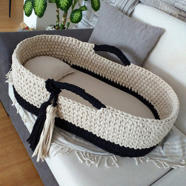 Baby Moses Basket, Crochet nursery decor, Mother gift idea - Inspire Uplift