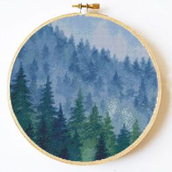 10inch Landscape Forest cross stitch pattern, modern cross stitch pattern, nature embroidery needlecraft pattern, Scener