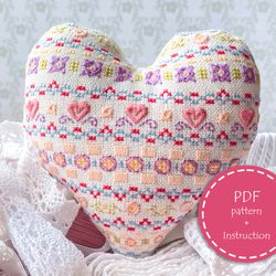 BP003 Valentines day cross stitch pattern in PDF -Heart Pincushion xstitch pattern in PDF format - Instant download