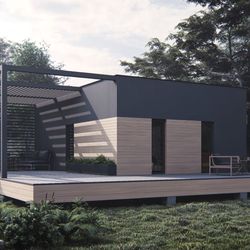 33'x40' Modern Cabin Architectural Plans with 2 bedroom and large deck