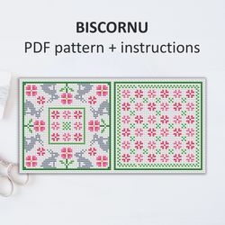 BP006 Biscornu cross stitch pattern in PDF - Pincushion Easter rabbits xstitch pattern in PDF format - Instant download