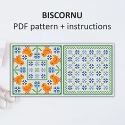 BP007 Biscornu cross stitch pattern in PDF - Pincushion Easter chickens xstitch pattern in PDF format - Instant download