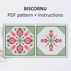 BP008 Biscornu cross stitch pattern in PDF - Pincushion needle bed xstitch pattern in PDF format - Instant download