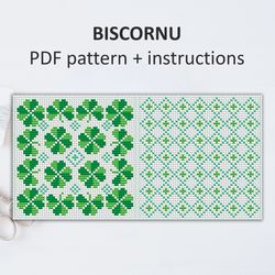 BP009 Biscornu cross stitch pattern in PDF - Pincushion lucky clover xstitch pattern in PDF format - Instant download