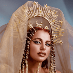 Star moon halo crown Gold halo headpiece Sun goddess headdress Celestial wedding Bridal tiara Halloween photoshoot