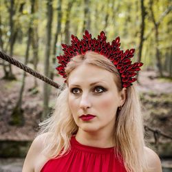 Gothic woman headpiece Black Red wedding crown Bridal bride crown Spike tiara Dark queen Fantasy Halloween headdress
