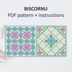 BP012 Biscornu cross stitch pattern in PDF - Pincushion needle bed xstitch pattern in PDF format - Instant download