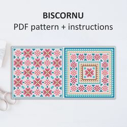 BP013 Biscornu cross stitch pattern in PDF - Pincushion needle bed xstitch pattern in PDF format - Instant download
