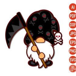 Layered Halloween Gnome svg for cricut , Gnome in Death Suit Scythe  cutting template DXF