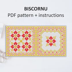 BP015 Biscornu cross stitch pattern in PDF - Pincushion needle bed xstitch pattern in PDF format - Instant download