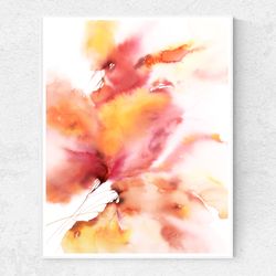 Orange floral wall art Watercolor original painting Living room Bedroom Kitchen wall decor Expressionist wall art