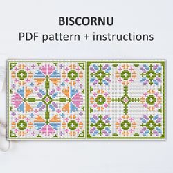 BP017 Biscornu cross stitch pattern in PDF - Pincushion needle bed xstitch pattern in PDF format - Instant download