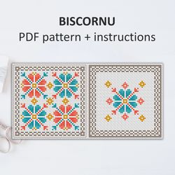 BP018 Biscornu cross stitch pattern in PDF - Pincushion needle bed xstitch pattern in PDF format - Instant download