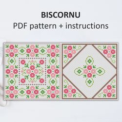 BP019 Biscornu cross stitch pattern in PDF - Pincushion needle bed xstitch pattern in PDF format - Instant download