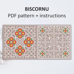 BP023 Biscornu cross stitch pattern in PDF - Pincushion needle bed xstitch pattern in PDF format - Instant download