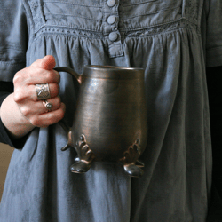 Ceramic gold mug with artistic legs Pottery mulled wine mug Handmade stoneware mug Pottery unique mug  Housewarming gift