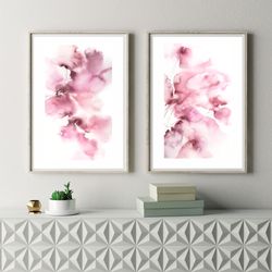 Abstract floral wall art set Soft pink flowers Original painting Bedroom wall decor Pastel color Expressionist art