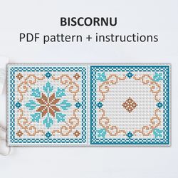 BP027 Biscornu cross stitch pattern in PDF - Pincushion needle bed xstitch pattern in PDF format - Instant download